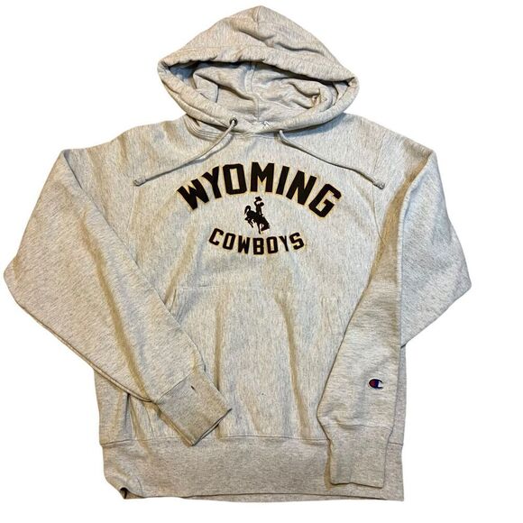 Wyoming Cowboys Hoodie Size Small Champion Reverse Weave Grey Pullover y2k - Picture 1 of 10